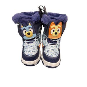 Bluey Kids Winter Boots Furry Lined Blue & Orange Cartoon Themed Size 10